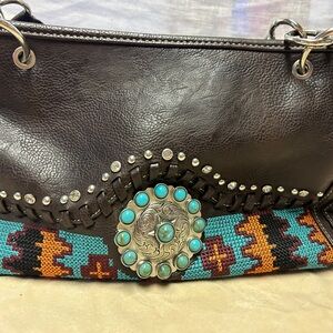 Montana West Dark Brown Embroidered and Studded Handle Bag